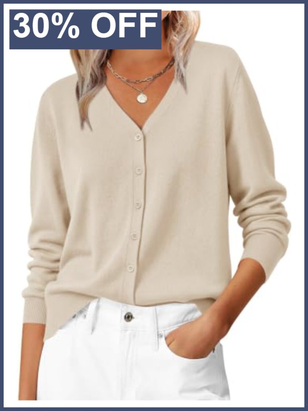 Wool Blend Lightweight Button Front V-Neck Cardigan Sweater